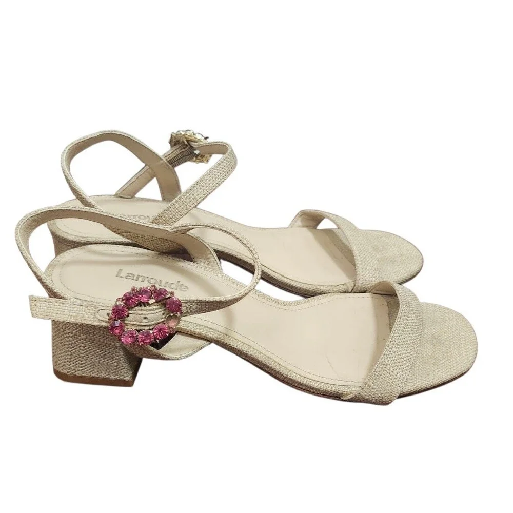 Larroude Selena 45MM Raffia Block-Heel Sandals Size 7